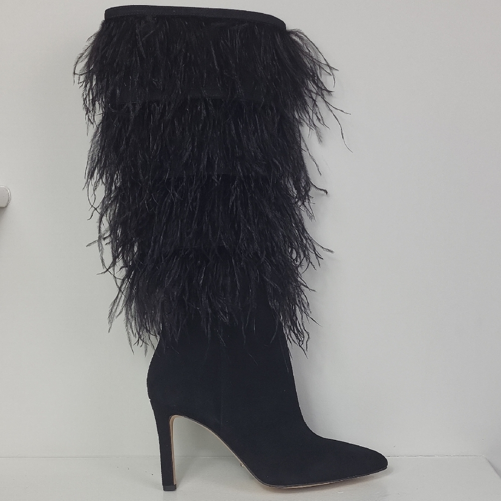 Gianni Bini Elegant Black Feathered Women's Boots. Size 7